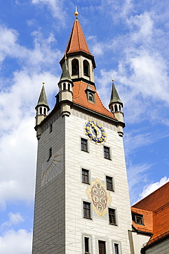 The Gothic tower of the old city hall in Munich, now Spielzeugmuseum toy museum, Bavaria, Germany, Europe