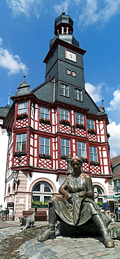 Lorsch Town Hall, cast-iron fountain, Lorsch, Hesse, Germany, Europe