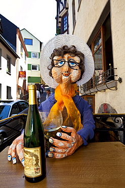 Cardboard figure in front of a wine bar, Cochem, district of Cochem-Zell, Moselle, Rhineland-Palatinate, Germany, Europe