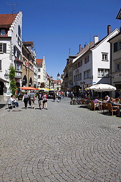 The lively Maximilianstrasse street in Lindau on Lake Constance, Bavaria, Germany, Europe