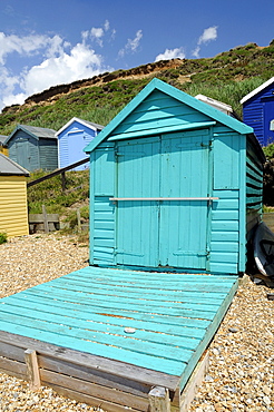 Beach huts on the beach of Milford on Sea, Hampshire, South England, UK, Europe