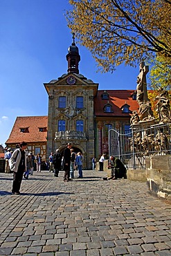 Old Town Hall with Oberer Bruecke, Upper Bridge, Bamberg, Upper Franconia, Bavaria, Germany, Europe