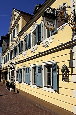 Old ornamental facade of a hotel, Bamberg, Upper Franconia, Bavaria, Germany, Europe