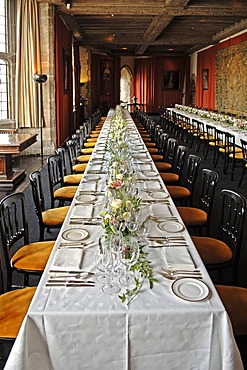 Laid wedding table in Leeds Castle, Leeds, county of Kent, England, Europe