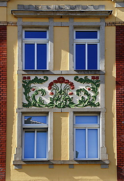 Art Nouveau ornament on a house, detail, in the Loebtau district, Dresden, Saxony, Germany, Europe