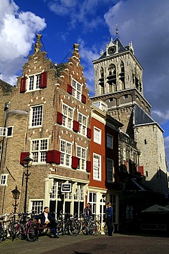 Heritage-protected houses on Voldersgracht in the historic town centre, in front of the Town Hall, Delft, Province of South Holland, Zuid-Holland, Netherlands, Benelux, Europe