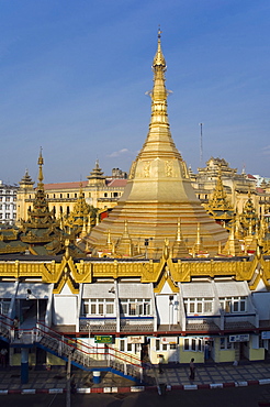 Panoramic view, Sule pagoda, Chedi, Buddhist temple, Rangoon, Yangon, Burma, Myanmar, Asia