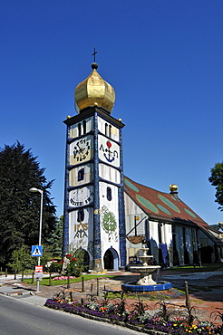 St. Barbara-Kirche, Church of Saint Barbara, renovated by Friedensreich Hundertwasser, in Baernbach, Styria, Austria, Europe