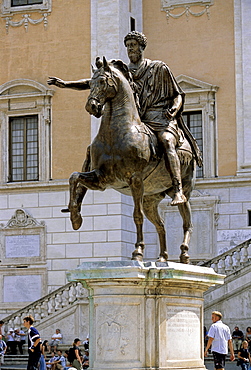 Bronze statue, equestrian statue, Marcus Aurelius, Capitoline Hill, Piazza del Campidoglio, Rome, Lazio, Italy, Europe