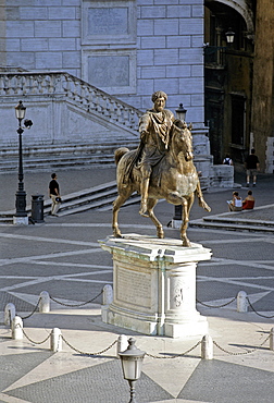 Bronze statue, equestrian statue, Marcus Aurelius, Capitoline Hill, Piazza del Campidoglio, Rome, Lazio, Italy, Europe