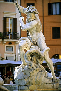 Sea god Neptune with octopus, Neptune Fountain, Piazza Navona, Rome, Lazio, Italy, Europe