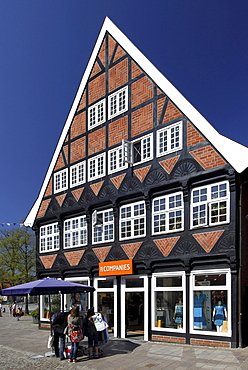 North German half-timbered building, Ploen, Holstein Switzerland, Schleswig-Holstein, Germany, Europe