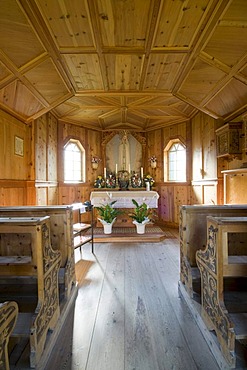 Interior of an alp chapel, Karmelisen-Alm chapel, Villgratental valley, East Tyrol, Austria, Europe