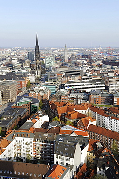 Aerial picture of the city centre of Hamburg, St Nikolaikirche Church, Hanseatic city of Hamburg, Germany, Europe