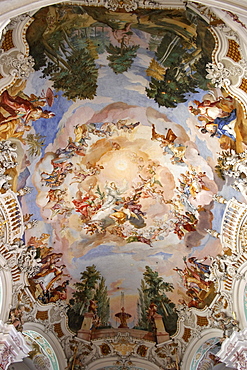 Ceiling frescoes in the pilgrimage church in Steinhausen, one of the greatest masterpieces of the early rococo, main piece of the Wessobrunner School, Upper Swabia, Baden-Wuerttemberg, Germany, Europe