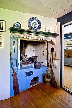 Fireplace in the Oeoemrang Hus, Amrum, North Frisia, Schleswig-Holstein, Germany