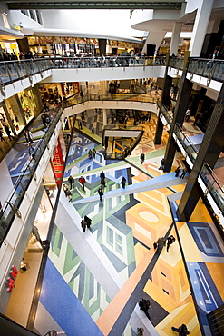 Multistory shopping mall adorned with colourful floors, Alexa Shopping Center, Berlin, Germany, Europe