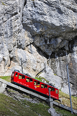 With 48 percent incline the steepest cog railway in the world, railway on Mount Pilatus near Lucerne, Switzerland, Europe