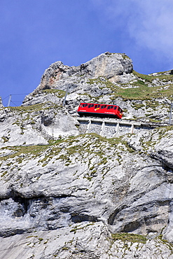 With 48 percent incline the steepest cog railway in the world, railway on Mount Pilatus near Lucerne, Switzerland, Europe