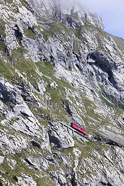 With 48 percent incline the steepest cog railway in the world, railway on Mount Pilatus near Lucerne, Switzerland, Europe