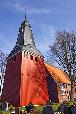 Historic St. Nicolai-Kirche church in Beidenfleth, district Steinburg, Schleswig-Holstein, Germany,