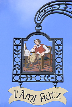 Tavern sign, restaurant L'Ami Fritz, Ottrott-le-Haut, Alsace, France, Europe