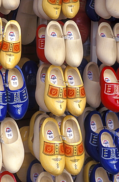 Various wooden shoes, souvenirs, at a market in Norden, the North Sea coast, Lower Saxony, Germany, Europe