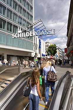 Schildergasse at Neumarkt, shopping street, passers-by, shopping, shops, escalator, Cologne, North Rhine-Westphalia, Germany, Europe