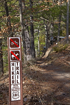 A sign marks the Manistee River Trail, Wellston, Michigan, USA