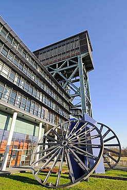 Hammer head tower, former Minister Stein coal mine, structural change, science park, industrial culture route, Ruhr district, Eving, Dortmund, North Rhine-Westphalia, Germany, Europe