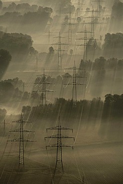 Aerial view of Scholven and Buer, autumn, shortly after sunrise, Gelsenkirchen, North Rhine-Westphalia, Germany, Europe