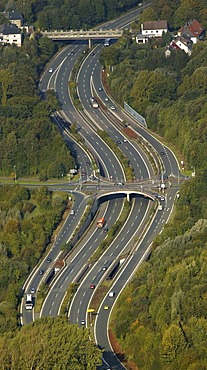 Aerial view of Oviedo-Ring urban expressway, Bochum, Ruhr Area, North Rhine-Westphalia, Germany, Europe
