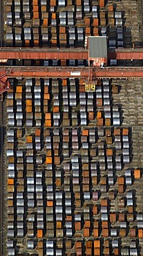 Aerial photograph, rolls of steel in Bochum AG EBG steelworks, Bochum, Ruhr Area, North Rhine-Westphalia, Germany, Europe