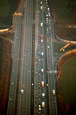 Aerial view, traffic jam on Autobahn A2, Dortmund, Ruhr Area, North Rhine-Westphalia, Germany, Europe