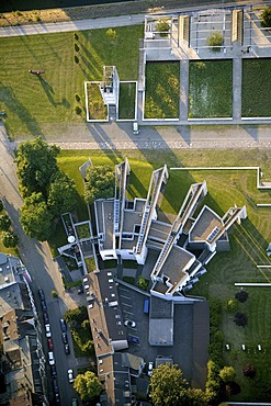 Aerial photograph of the Synagogue at Holzhafen, Duisburg, Ruhr Area, North Rhine-Westphalia, Germany, Europe