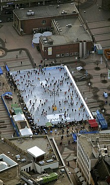 Aerial picture, ice-rink on Kennedy-Platz Square, Essen, Ruhr area, North Rhine-Westphalia, Germany, Europe