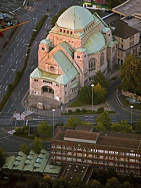 Aerial picture, synagogue in the city center, memorial, Essen, Ruhr area, North Rhine-Westphalia, Germany, Europe