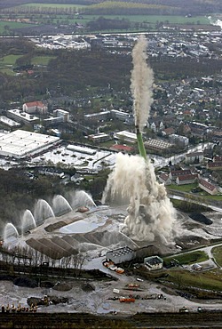 Aerial photo, chimney being blown up, E.ON power station, Castrop-Rauxel, Ruhr area, North Rhine-Westphalia, Germany, Europe