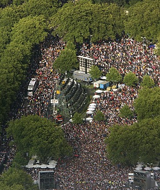 Aerial photo, Loveparade 2008 festival, crowd on the B1 road, Dortmund, Ruhr area, North Rhine-Westphalia, Germany, Europe