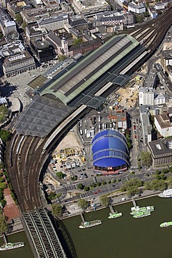 Aerial view, Cologne Central Station, Musicaldom, River Rhine, Cologne, Rhineland, North Rhine-Westphalia, Germany, Europe