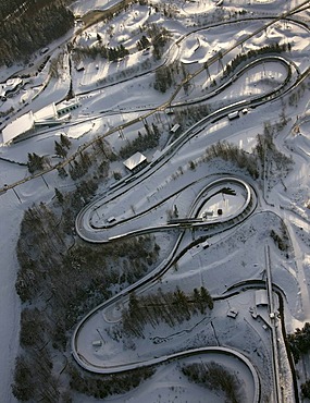 Aerial view, bobsled run, Winterberg, Sauerland, North Rhine-Westphalia, Germany, Europe