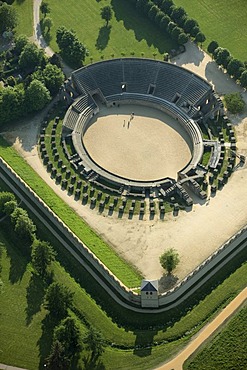 Aerial view, reconstructed colosseum, fighting grounds, Archaeologischer Park Xanten, Xanten Archaeological Park, Colonia Ulpia Traiana in Xanten, Lower Rhine Region, North Rhine-Westphalia, Germany, Europe