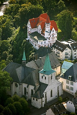 Aerial photograph, Pius Church and former Kurhotel, Wedinghausen Abbey, Arnsberg, Sauerland, North Rhine-Westphalia, Germany, Europe