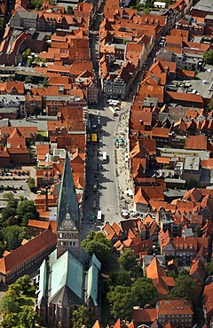 Areal view, St. Johannis Church, city centre, Lueneburg, Lower Saxony, Germany, Europe