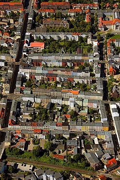 Aerial view, apartment buildings, perimeter block development, Schwerin, Mecklenburg-Western Pomerania, Germany, Europe