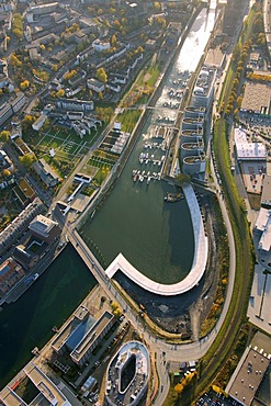 Aerial picture, inland port, Holzhafen Harbour, Duisburg, Ruhr area, North Rhine-Westphalia, Germany, Europe