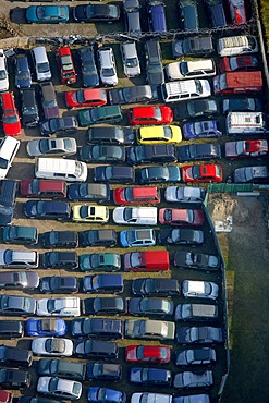 Aerial photo, industrial area Gerthe Nord, junk yard, car dealership, Bochum, Ruhr district, North Rhine-Westphalia, Germany, Europe