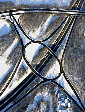 Aerial photo, federal highway B224, junction Gelsenkirchen-Buer-West Nordring, snow, Gelsenkirchen-Buer, Gelsenkirchen, Ruhr Area, North Rhine-Westphalia, Germany, Europe