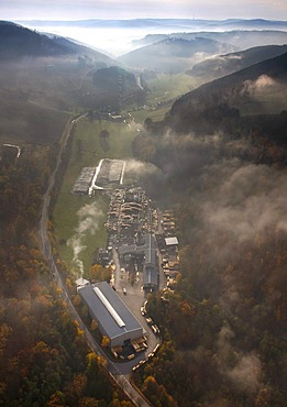 Aerial photo, damages by the Storm Kyrill, lumber yard, Meschede, Sauerland, North Rhine-Westphalia, Germany, Europe