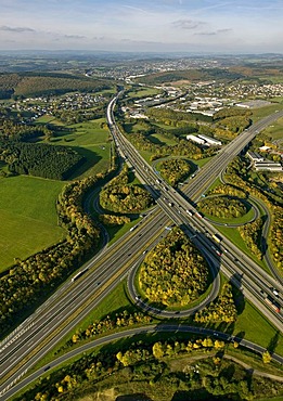 Aerial photo, autobahn motorway junction Olpe Sued, Wenden, Olpe, Sauerland, North Rhine-Westphalia, Germany, Europe